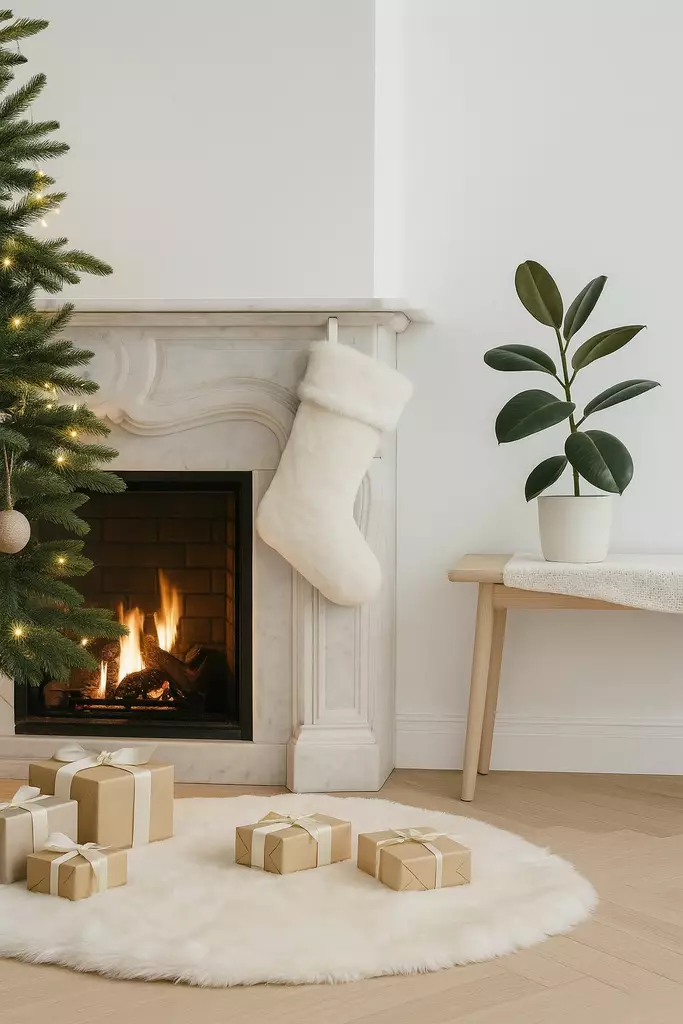 Julstrumpa Aberto Design Pelush Vit Polyester 37x24x5 cm - Juldekorationer och textilier - 8684283979301 - 1