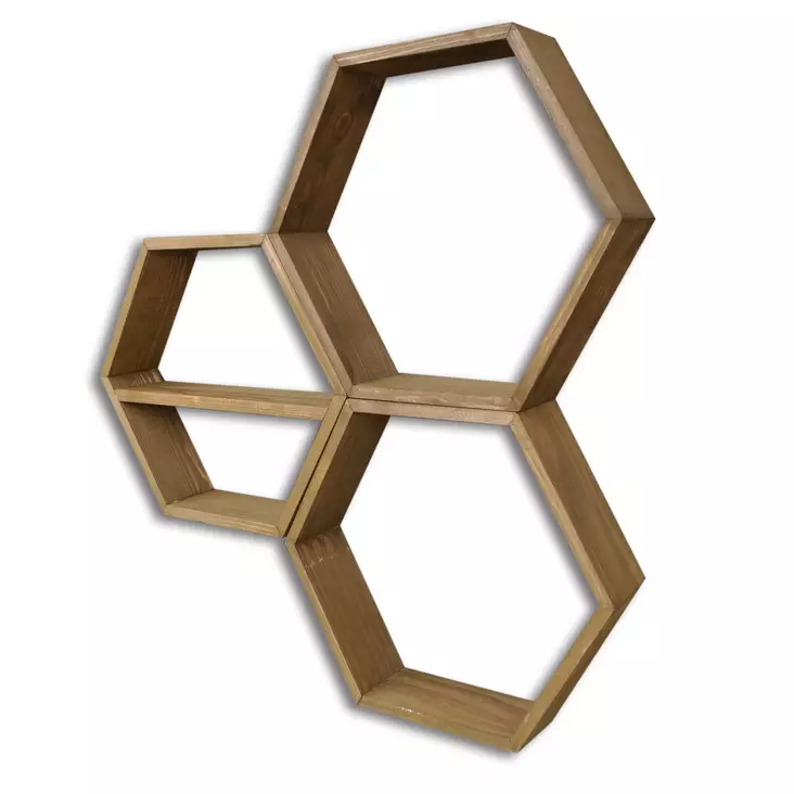 Vägghylla Hanah Home Hex004 Valnöt Massiv Gran 37x37x10 cm - Vägghyllor - 8681875299571 - 1