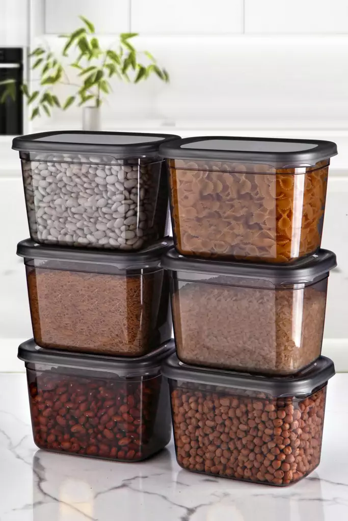 Förvaringslåda Set Hermia Antracit Plast 6 Delar - Matlådor och matförvaringsbehållare - 8683742939801 - 1