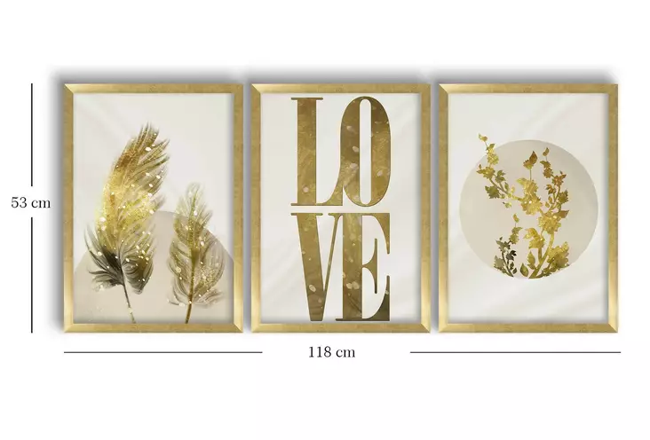 Inramad MDF-tavla Wallity Guld Beige Vit MDF 38x53 cm 3 Delar - Tavlor och ramar - 8683743825301 - 1