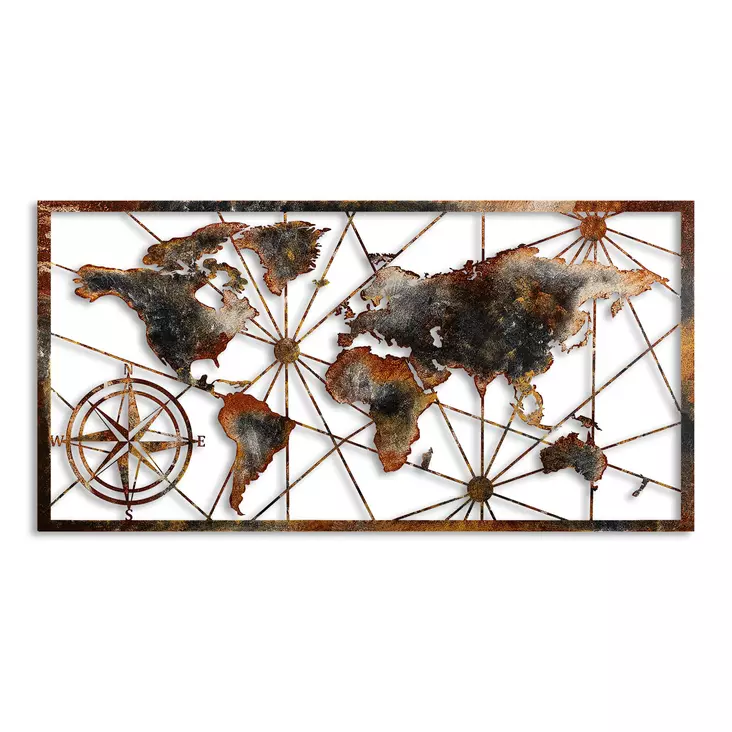 Väggdekor Metall Wallxpert World Map Large Flerfärgad Metall 120x60 cm 3 Delar - Dekorationer, prydnadsföremål - 8683743851591 - 1