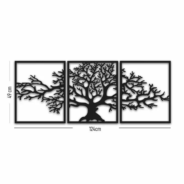 Väggdekor Metall Wallity Svart Metall 124x49 cm 3 Delar - Dekorationer, prydnadsföremål - 8682870318281 - 1