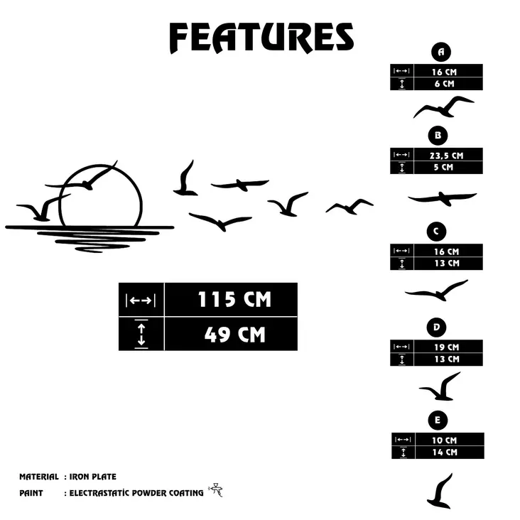Väggdekor Metall Wallxpert Spiaggia Svart Metall 115x49 cm - Dekorationer, prydnadsföremål - 8684283349661 - 1