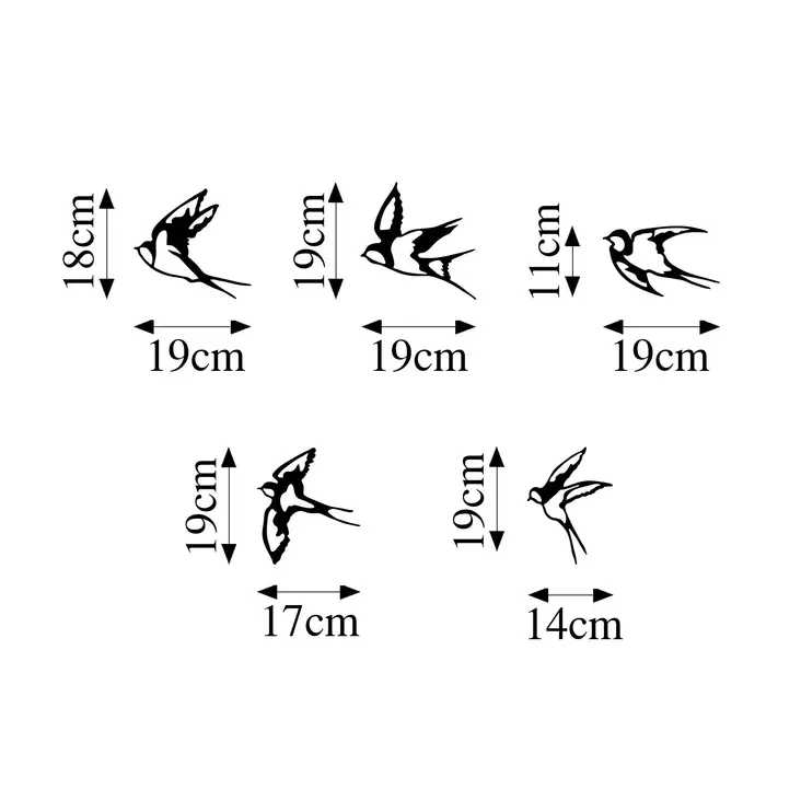 Väggdekor Metall Wallxpert Swallows Svart Metall 18x19 cm 19x19 cm 11x19 cm 17x19 cm 14x19 cm 5 Delar - Dekorationer, prydnadsföremål - 8683342941181 - 1