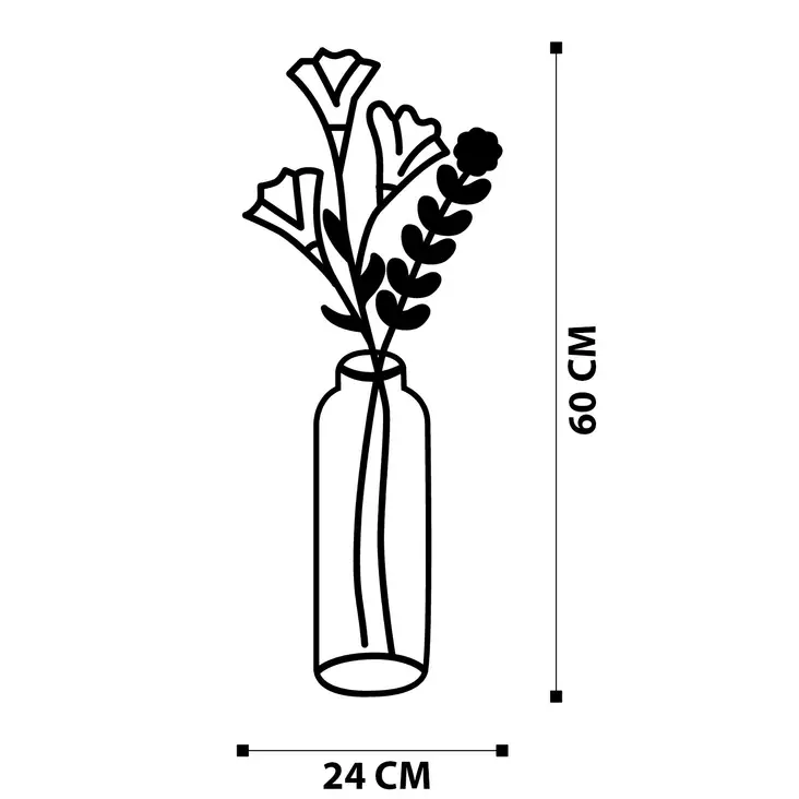 Väggdekor Metall Wallity Flower 2 Svart Metall 24x60 cm - Dekorationer, prydnadsföremål - 8682870853881 - 1