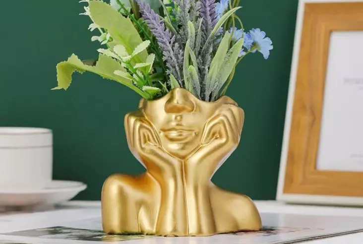 Vas Aberto Design Iskandinav Layd Guld Keramik 19x11x16 cm - Hängande blomkrukor och vaser - 8684282698401 - 1