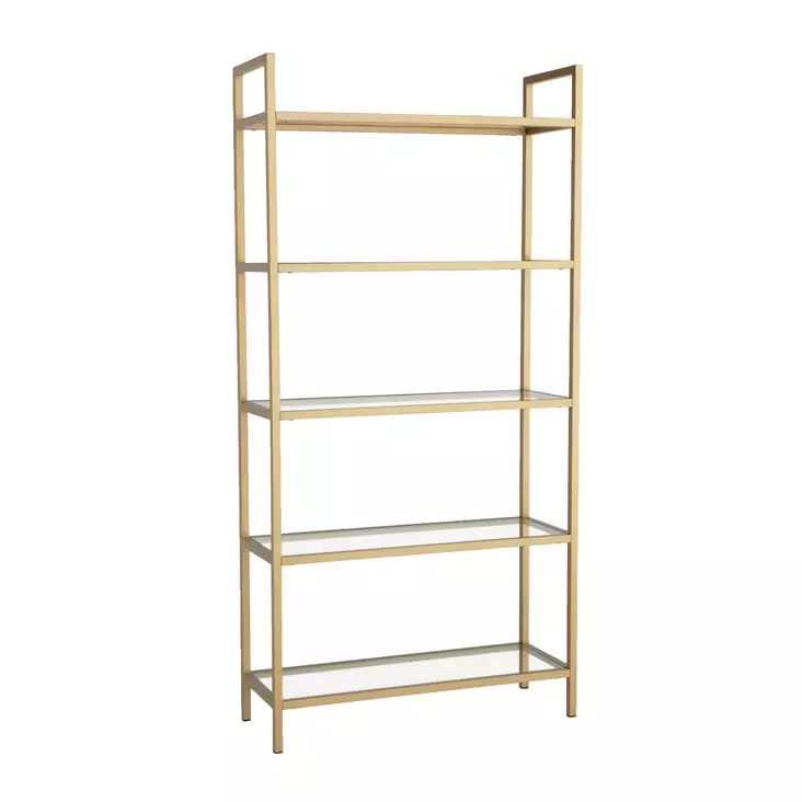 Bokhylla Hanah Home K101 Guld Härdat Glas Metall 80x165x30 cm - Bokhyllor - 8683342295581 - 1