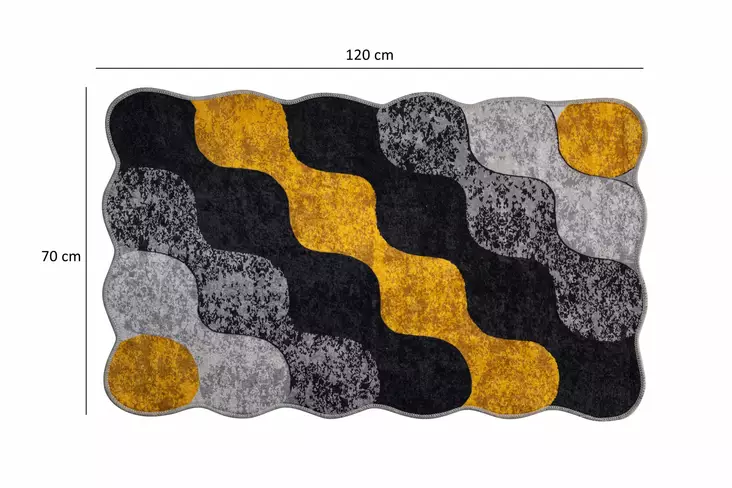 Badrumsmatta, gul, antracit, grå, 70 x 120 cm, antibakteriell, halkfri - Badrumsmattor och våtrumsmattor - 8683743784561 - 1