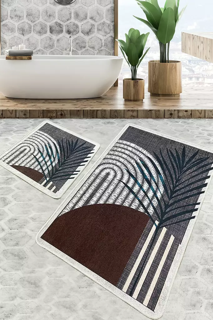 Badrumsmatta Set Mijölnir Flerfärgad 100% Polyester Antibakteriell Halkfri 50x60 cm & 60x100 cm - Badrumsmattor och våtrumsmattor - 8683342801201 - 1