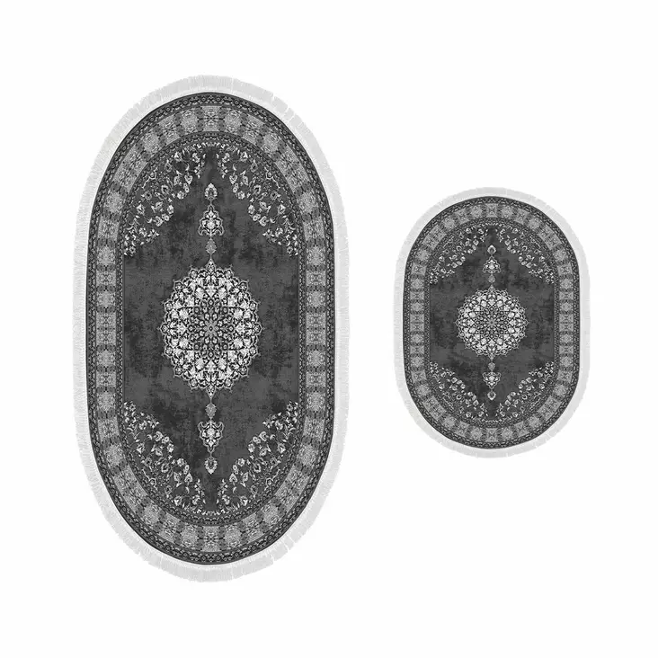 Badrumsmatta Set Mijölnir Grå 100% Polyester Halkfri Antibakteriell 50x60 cm & 60x100 cm - Badrumsmattor och våtrumsmattor - 8683342421171 - 1