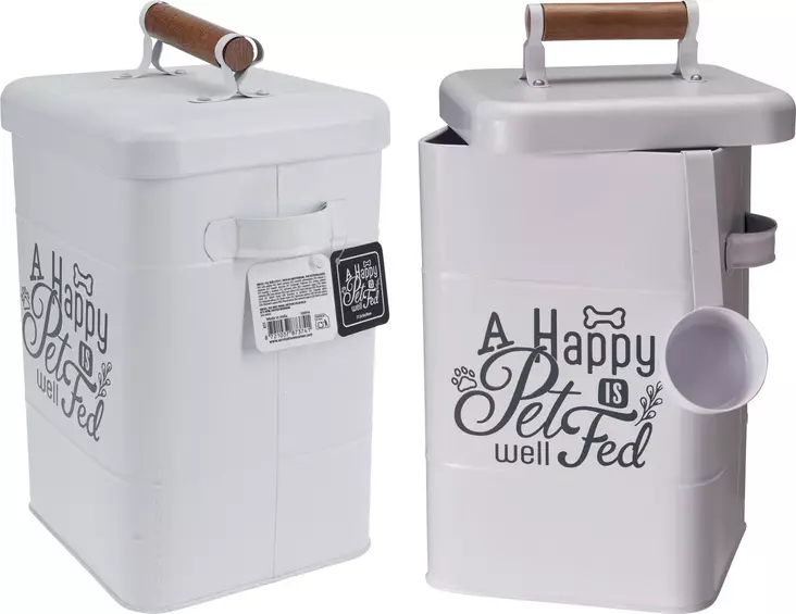 Förvaringsburk för djurfoder med lock och skopa – metall - Hinkar och baljor - 8721037873741 - 1