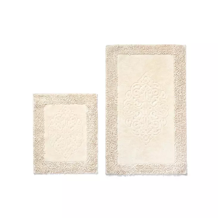 Badrumsmatta Set L'essentiel Krämvit 100% Bomull Halkfri Maskintvättbar 50x60 cm & 60x100 cm - Badrumsmattor och våtrumsmattor - 8682870190771 - 1