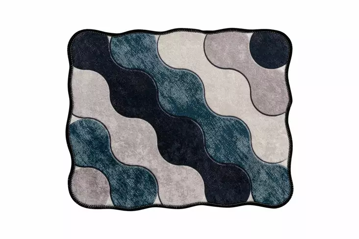 Luxus badrumsmatteset (2 st), blå mörkblå vit beige, 60 x 100 cm, 50 x 60 cm, antibakteriell - Badrumsmattor och våtrumsmattor - 8683743784431 - 1