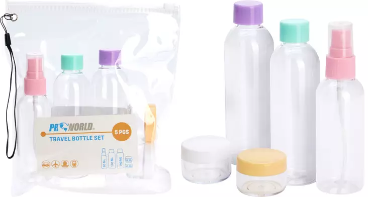Reseflaskset 6 delar med flaskor, sprayflaska och burkar - Matlådor och matförvaringsbehållare - 8721037572651 - 1