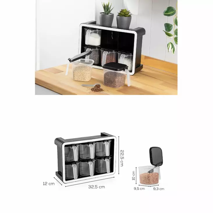 Kryddburkset (7 delar), antracit, 32,5 x 12 x 22,5 cm, tålig, BPA-fri - Dagliga köksartiklar - 8684283501311 - 1