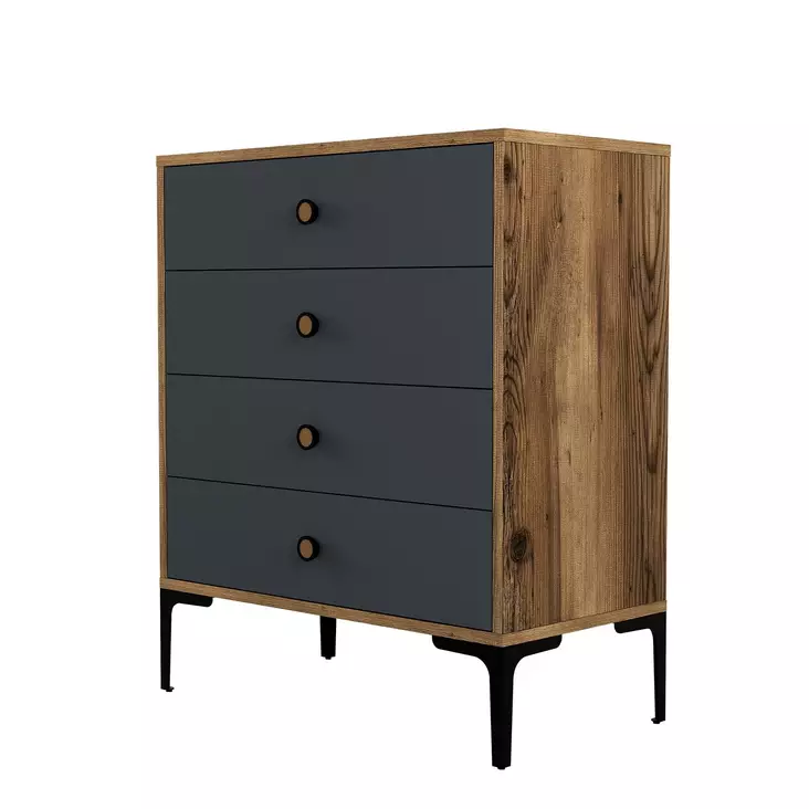 Byrå Hanah Home Lizbon 536 Valnöt Antracit Spånskiva 76x90,7x40 cm - Byråer och skåp - 8683743327331 - 1