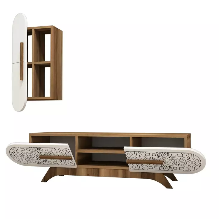 TV-bänk Hanah Home Defne Valnöt Vit Spånskiva 145x37x35 cm - TV-bänkar - 8681875184471 - 1