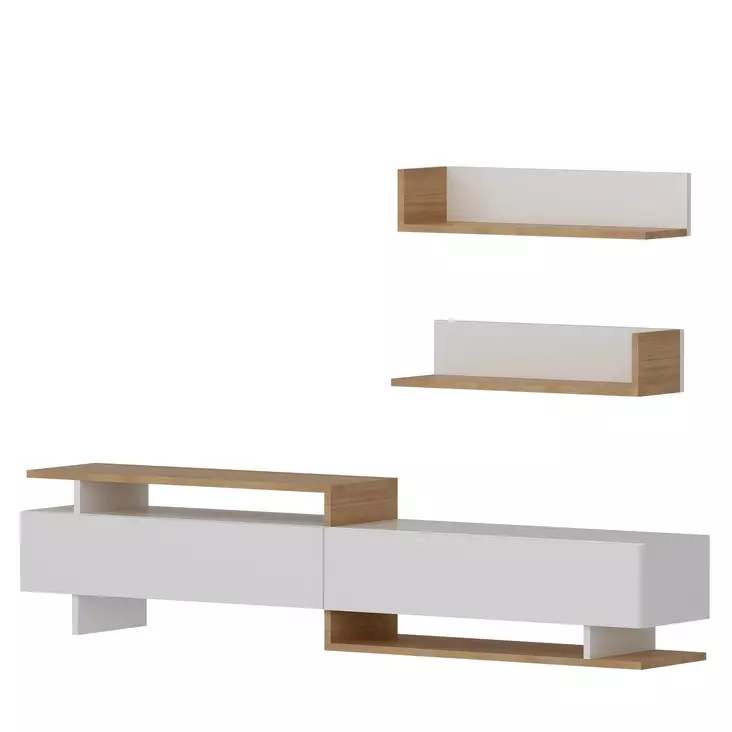 TV-bänk Hanah Home Ayaz Vit Teak Spånskiva 180x40x37,4 cm - TV-bänkar - 8681181979631 - 1
