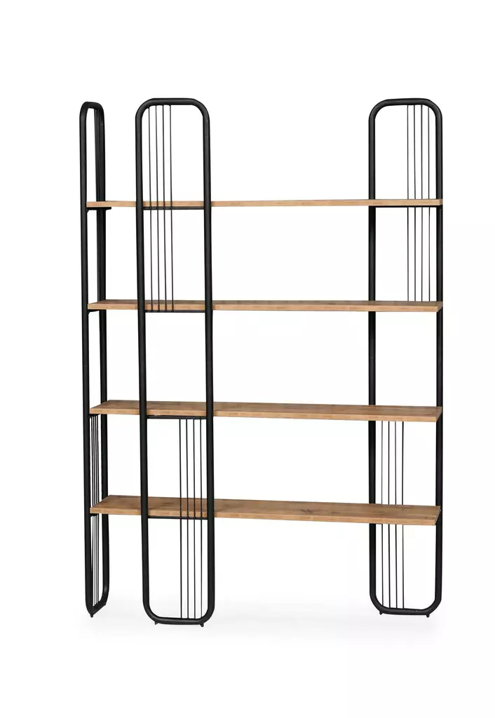 Bokhylla Hanah Home Sierra Furu Svart Spånskiva Metall 125x180x28 cm - Bokhyllor - 8683743800421 - 1