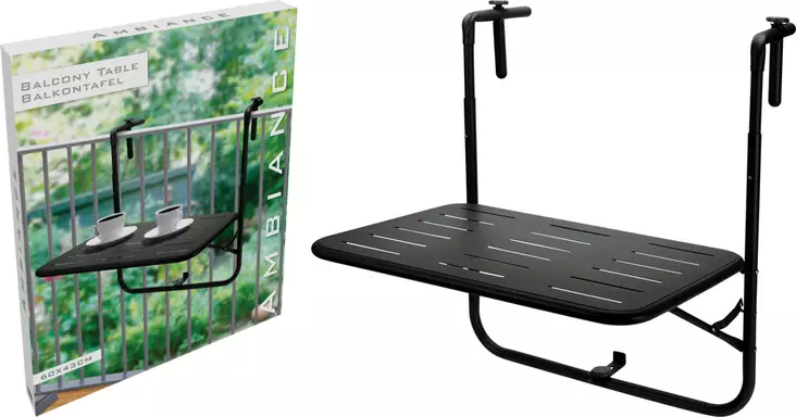 Hängande balkongbord i svart metall 60 x 43 cm - Andra trädgårdsmöbler - 8721037412131 - 1