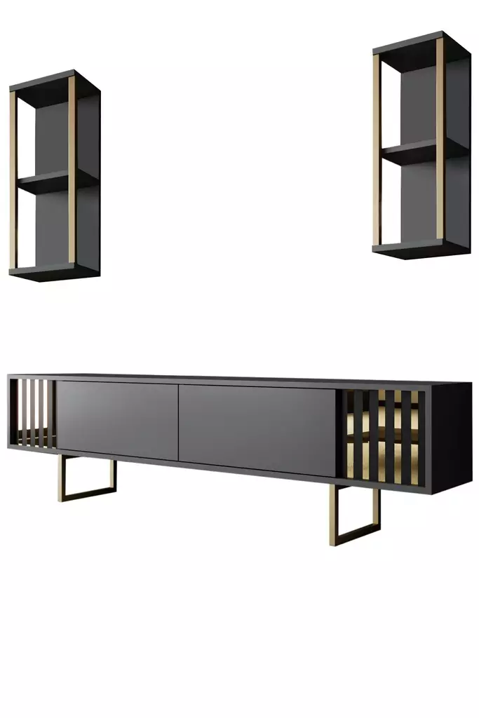 TV-bänk Hanah Home Gold Line Antracit Guld Spånskiva 180x30x48 cm - Möbler - 8683742452041 - 1