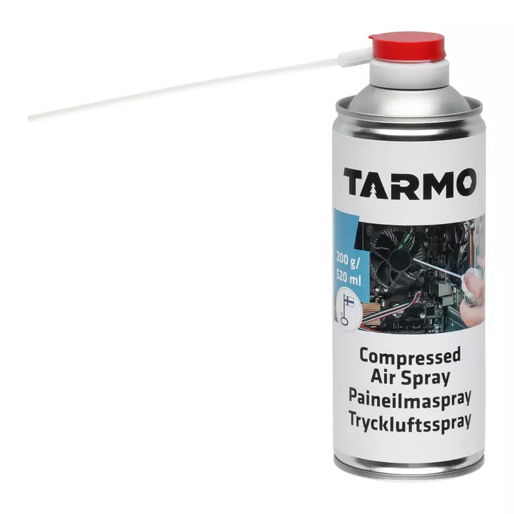 Paineilmaspray 200 g / 520 ml Tarmo - Tehokas paineilmapuhdistaja elektroniikalle ja näppäimistöille (Valmistettu Suomessa) - Andra allmänna datortillbehör - 6410416317991 - 1