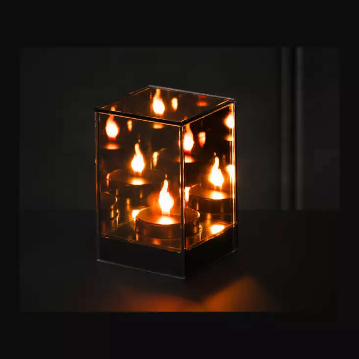Peilikuutio liekkiefektillä 15 cm Finnlumor - Paristokäyttöinen peililyhty LED-liekillä ja ajastimella (IP20) - Ljussmycken och ljusfigurer - 6410416579061 - 1