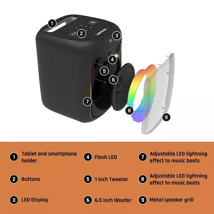 Kompakt IPX4 Bluetooth® Partyhögtalare med trådlös mikrofon - Nedis produkter - 8711902085171 - 1