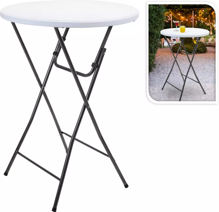 Runt ståbord med vit bordsskiva och mörk metallstomme, 80x110 cm - Trädgårdsbord - 8719987435751 - 1