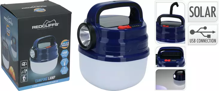Campinglampa soluppladdningsbar LED, 6 lägen, USB, 1200mAh - Hushållsprodukter - 8720573908191 - 1
