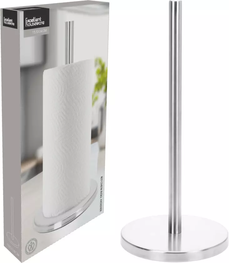 Matt rostfritt stål hushållspappershållare - Excellent Houseware - Dagliga köksartiklar - 8718158918031 - 1