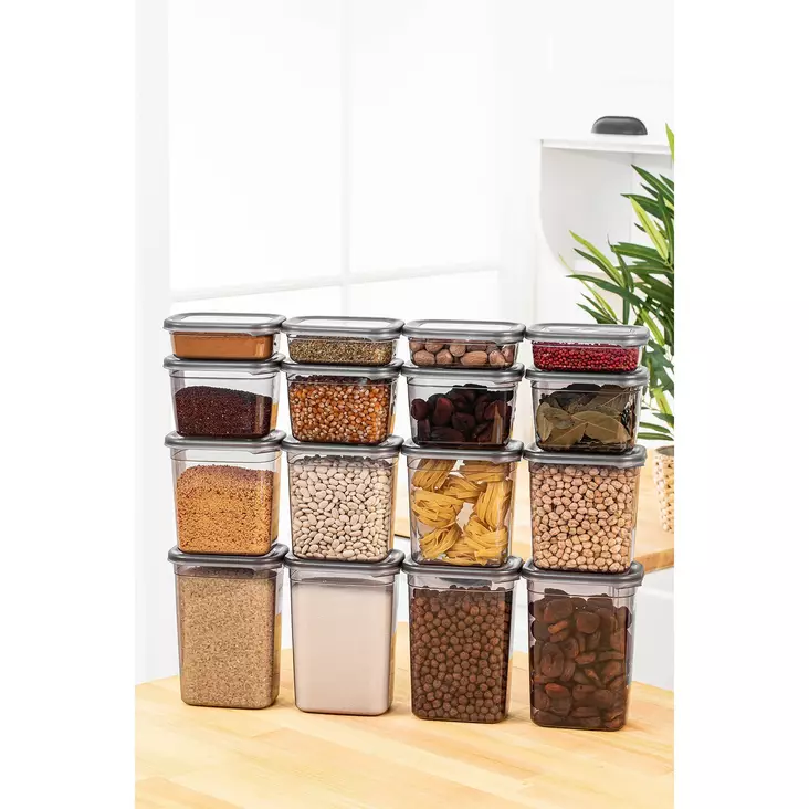 Set med förvaringslådor (16 delar), antracit, 14 x 10 x 5 cm / 400 ml, tålig, BPA-fri - Plastlådor och förvaringslådor - 8683742868811 - 1