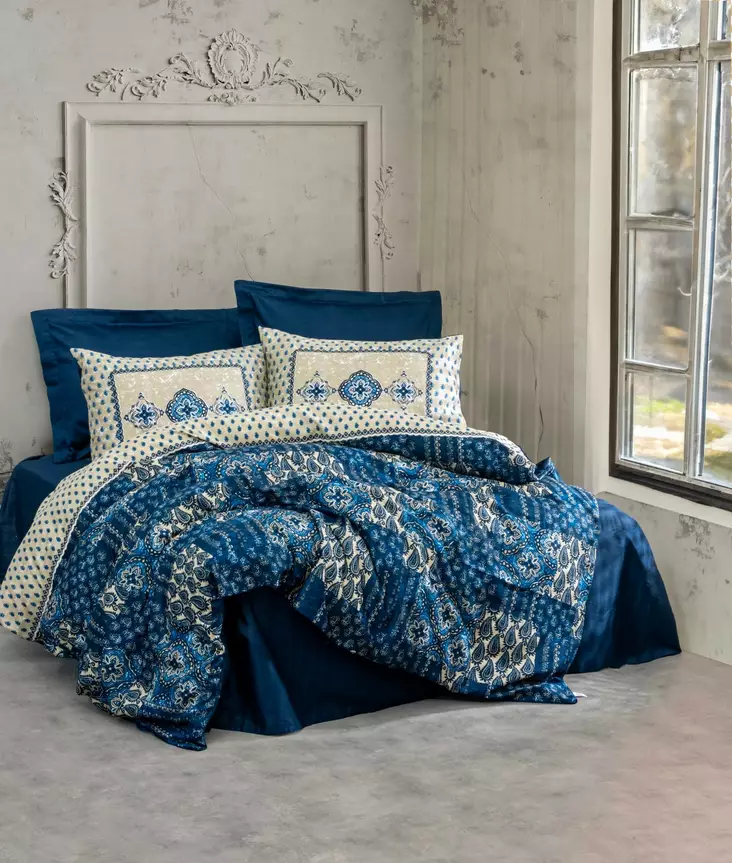 Påslakanset Dubbel L'essentiel Stasya Mörkblå Bomull Satin 200x220 240x260 50x70 cm - Lakan och örngott - 8684282476221 - 1