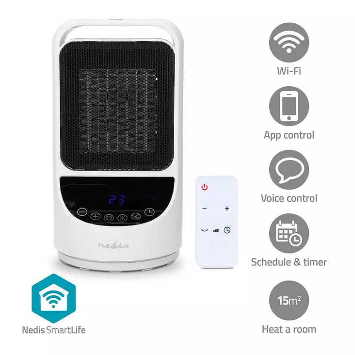 SmartLife Keramisk PTC Fläktvärmare | 1500 W | 2 Värmeinställningar | Svängning | Display | 10 - 49 °C | Android / IOS | Vit - Uppvärmning - 5412810443161 - 1