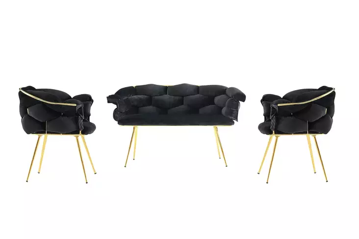 Soffgrupp Hanah Home Balon Svart Guld Sammet Metall 135x79x65 cm - Soffor - 8683742121541 - 1