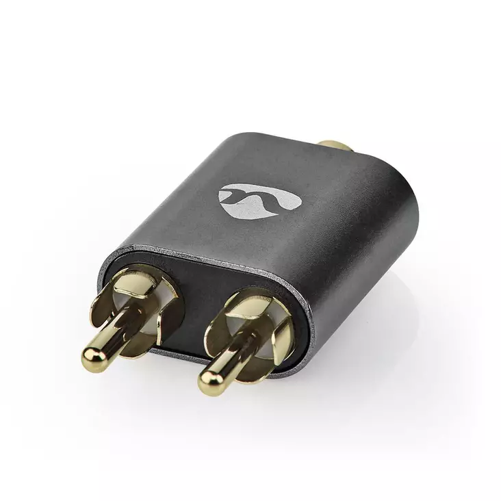 Stereo Audio Adapter | 2x RCA Hane | 3.5 mm Hona | Guldplaterad | Rak | Aluminium | Grått Med Metall | 1 st. | Kartong med täckt fönster - Ljudadaptrar - 5412810333851 - 1