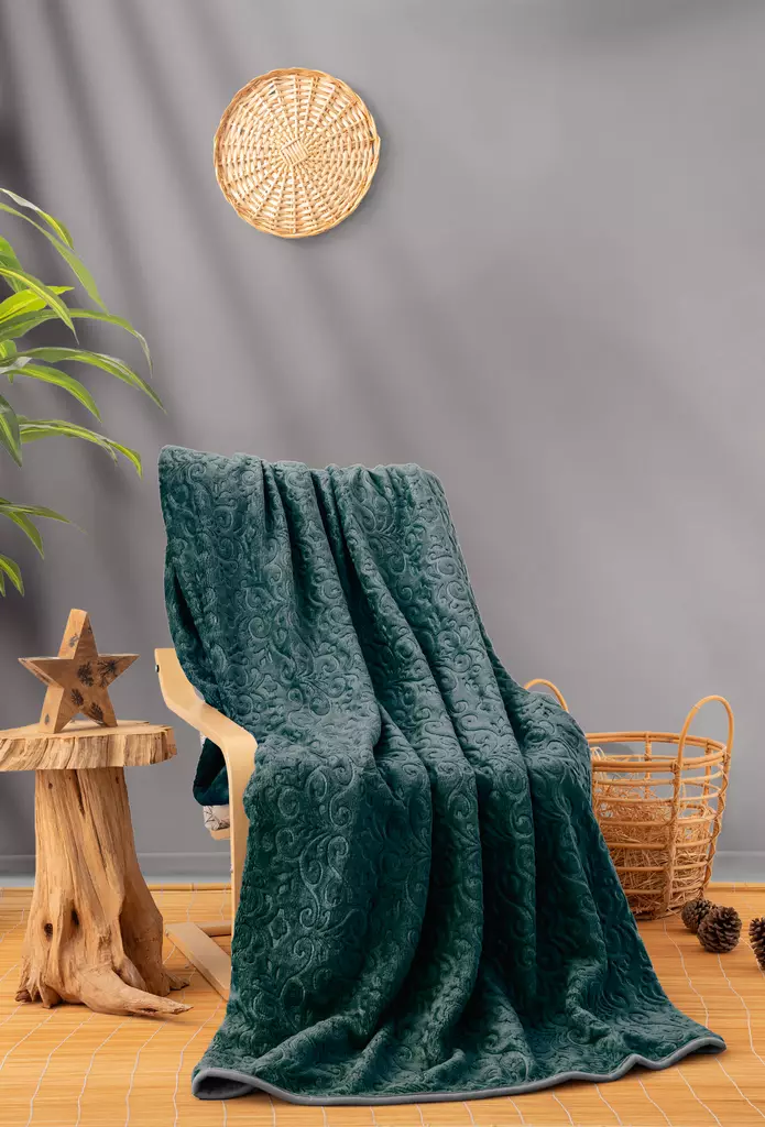 Filt Dubbel L'essentiel Emboss Petrolgrön Polyester 220x240 cm - Överkast och plädar - 8683743424061 - 1