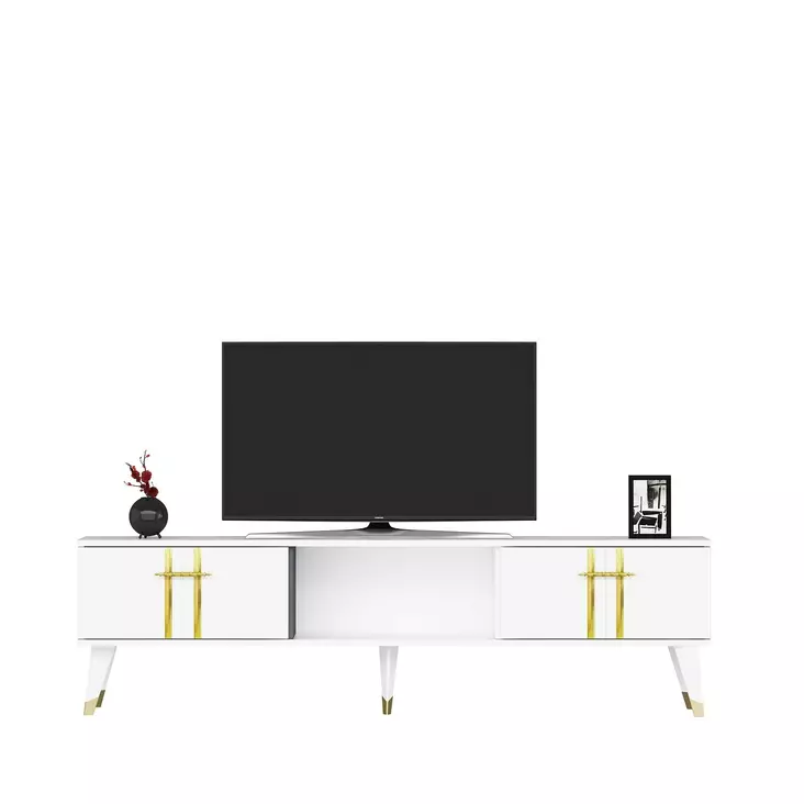 TV-bänk Hanah Home Asel Vit Guld Spånskiva 150x44,6x29,6 cm - TV-bänkar - 8684282612131 - 1