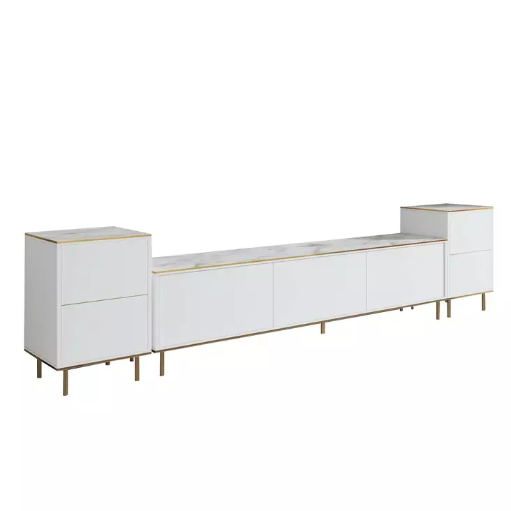 TV-bänk Hanah Home Imaj Vit Marmormönster Spånskiva 180x45,2x35 cm - TV-bänkar - 8684282548461 - 1