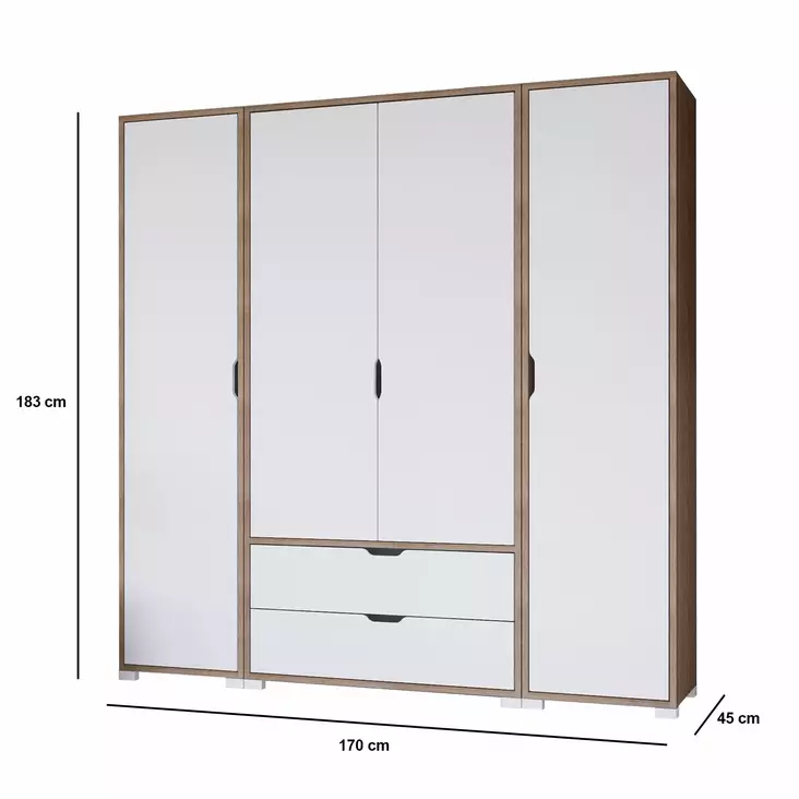 Garderob Hanah Home Nisan 1600 018 Ljus Valnöt Vit Spånskiva 170x183x45 cm - Garderober - 8684283110001 - 1