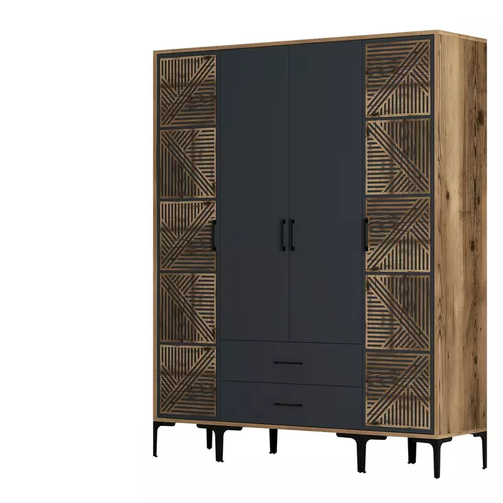Garderob Hanah Home Kumsal PTP Valnöt Antracit Spånskiva 160x47,5x201,4 cm - Garderober - 8684282089421 - 1