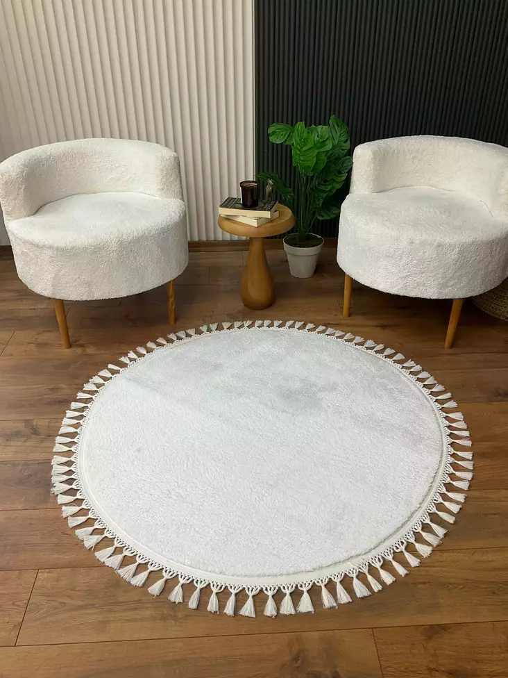 Matta Conceptum 1414 Vit Polyester 80x80 cm - Runda mattor - 8684282513971 - 1