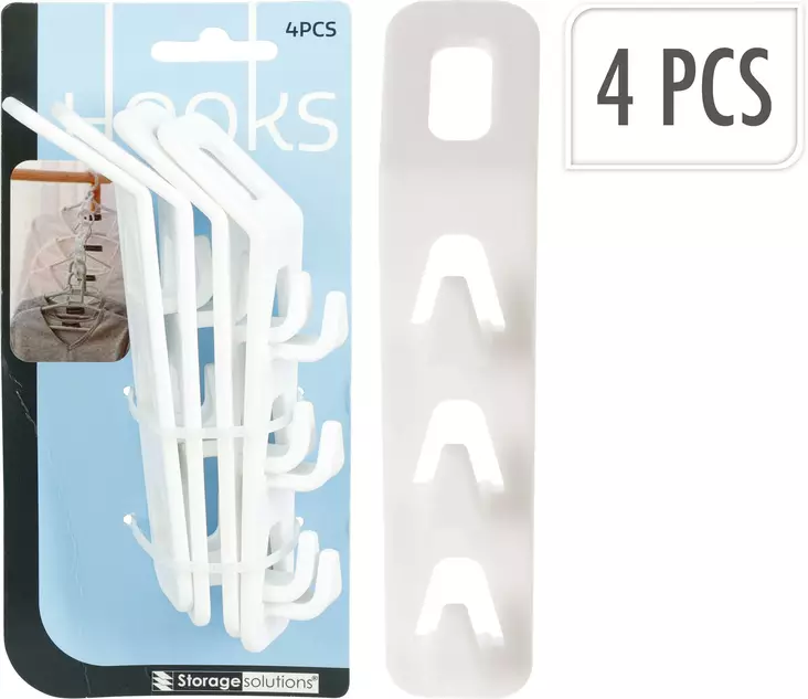 Vita plastkrokar 4-pack 14 cm - Klädhängare och skoställ - 8721037795081 - 1