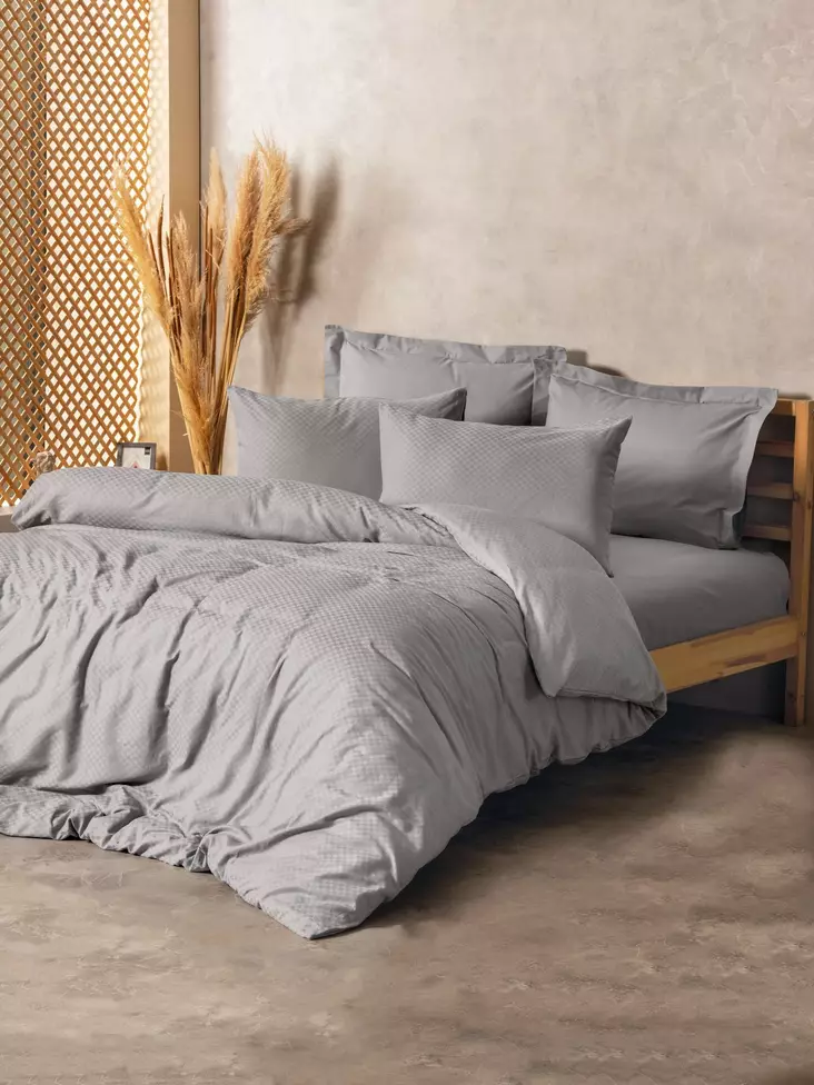 Påslakanset för enkelsäng Ranforce, grå, 160 x 220 cm, mjuk, lättskött - Lakan och örngott - 8684282475651 - 1