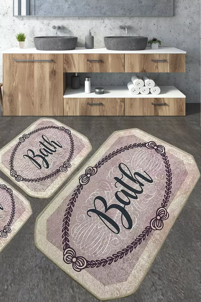 Badrumsmatta Set Mijölnir Flerfärgad 100% Polyester Antibakteriell Halkfri 50x60 cm & 60x100 cm - Badrumsmattor och våtrumsmattor - 8683342801461 - 1