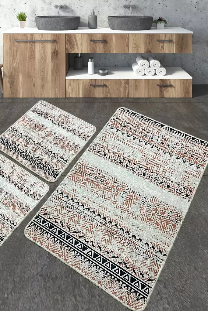 Badrumsmatta Set Mijölnir Flerfärgad 100% Polyester Antibakteriell Halkfri 50x60 cm & 60x100 cm - Badrumsmattor och våtrumsmattor - 8683342801621 - 1