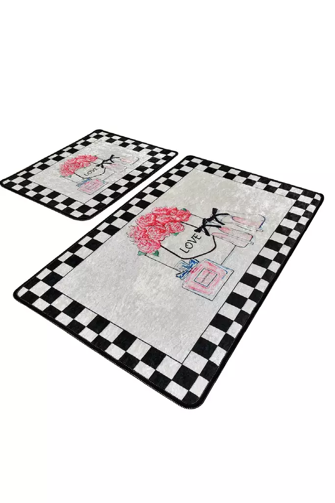 Badrumsmatta Set Mijölnir Flerfärgad 100% Polyester Antibakteriell Halkfri 50x60 cm & 60x100 cm - Badrumsmattor och våtrumsmattor - 8681875426601 - 1