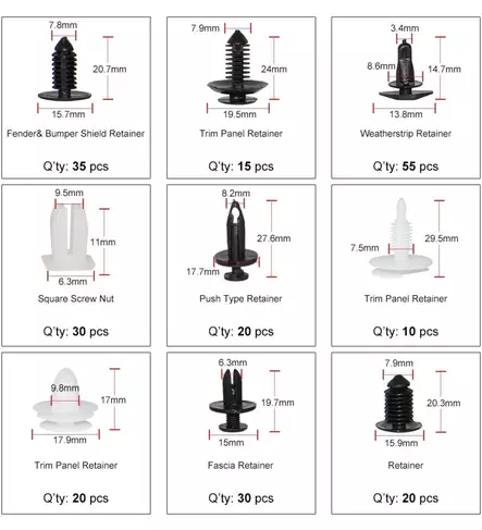 Auton verhoilukiinnikkeet 415 osaa 180 erilaista - Kaross- och klädselfästen - 6438014228532 - 2