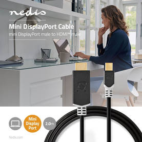 Mini Displayport-kabel | DisplayPort 1.4 | Mini DisplayPort Hane | HDMI Kontakt | 48 Gbps | Guldplaterad | 2.00 m | Rund | PVC | Antracit | Plastpåse - Dator och nätverk - 5412810322732 - 2
