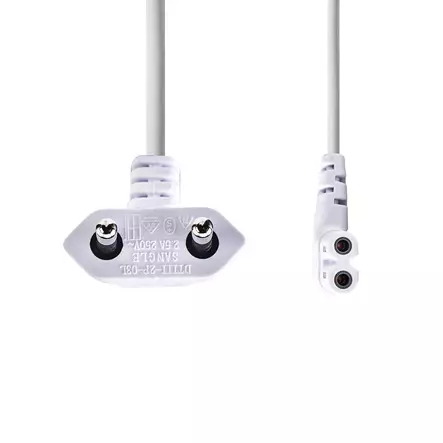 Strömkabel | Euro Man | IEC-320-C7 | Vinklat | Vinklat vänster | Nickelplaterad | 2.00 m | Platt | PVC | Vit | Label - Strömkablar och kontakter - 5412810427512 - 10